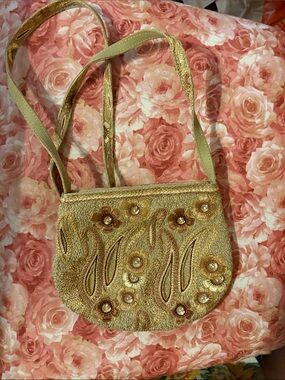Embellished Gold Floral Crossbody Bag